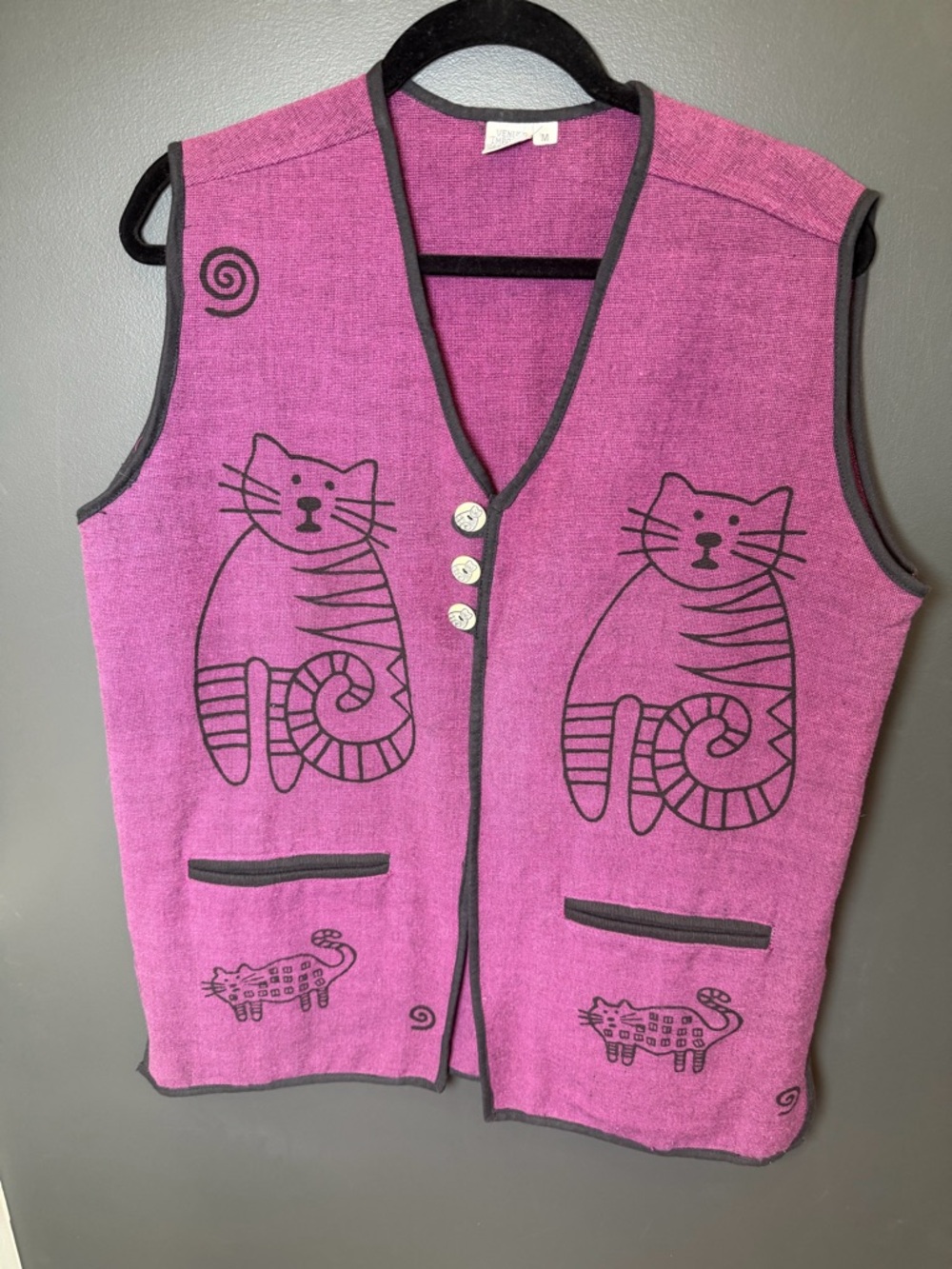VENUS Pink Cat Print Button Front Vest